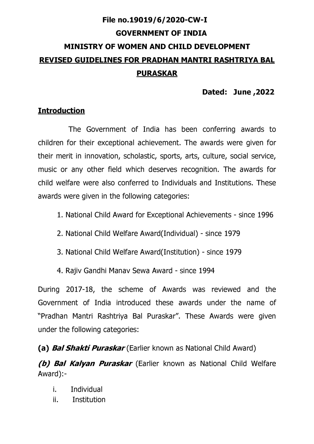 Pradhan Mantri Rashtriya Bal Puraskar 2023 Guidelines PDF