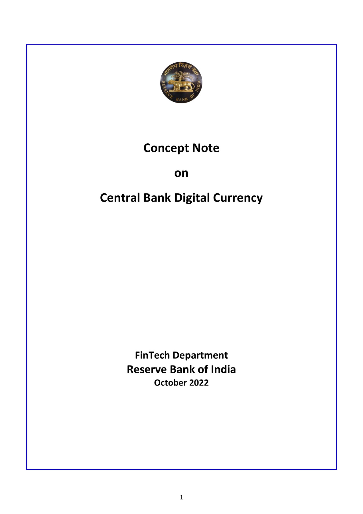 RBI Digital Currency (CBDC) Concept Note PDF
