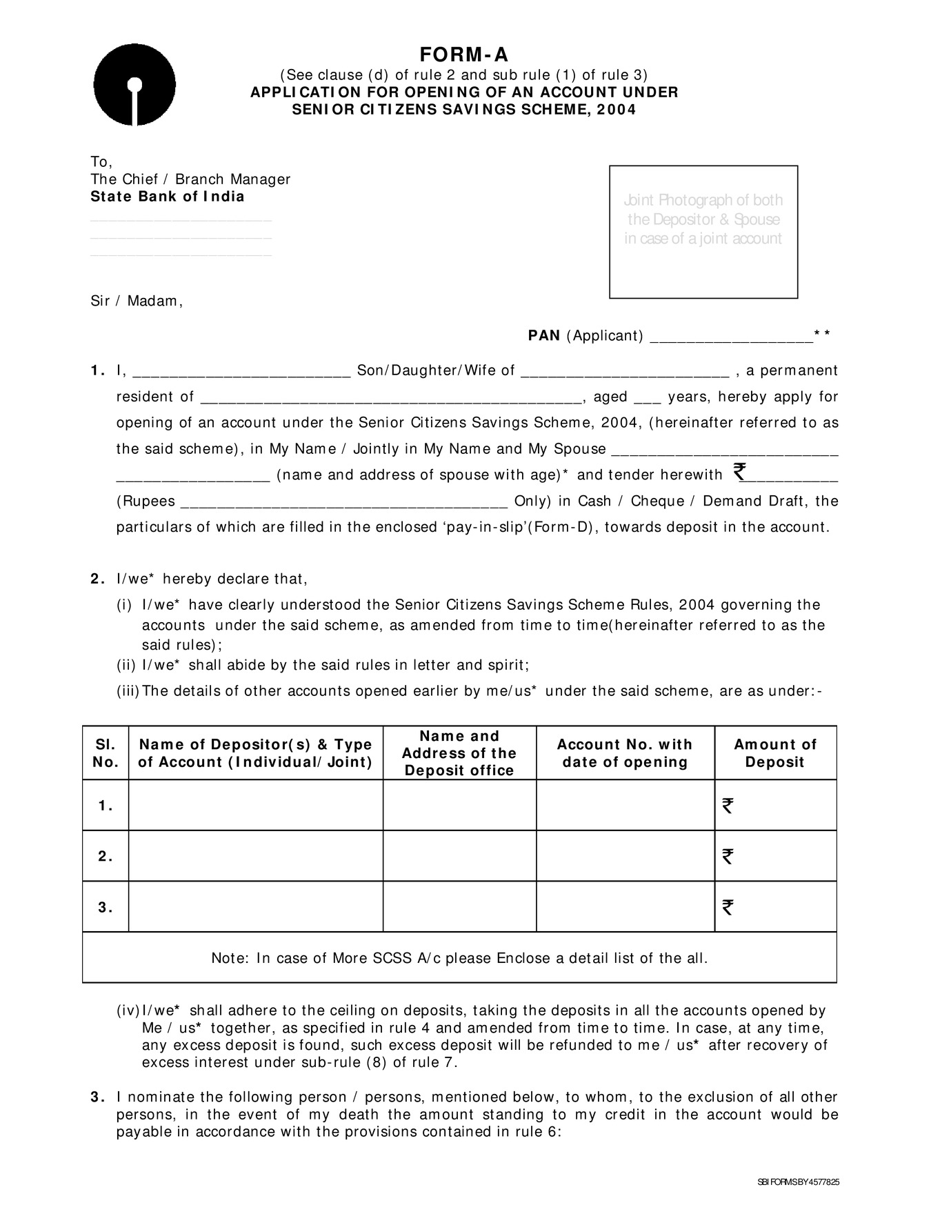 SBI SCSS Account Opening Form 2025 PDF Download