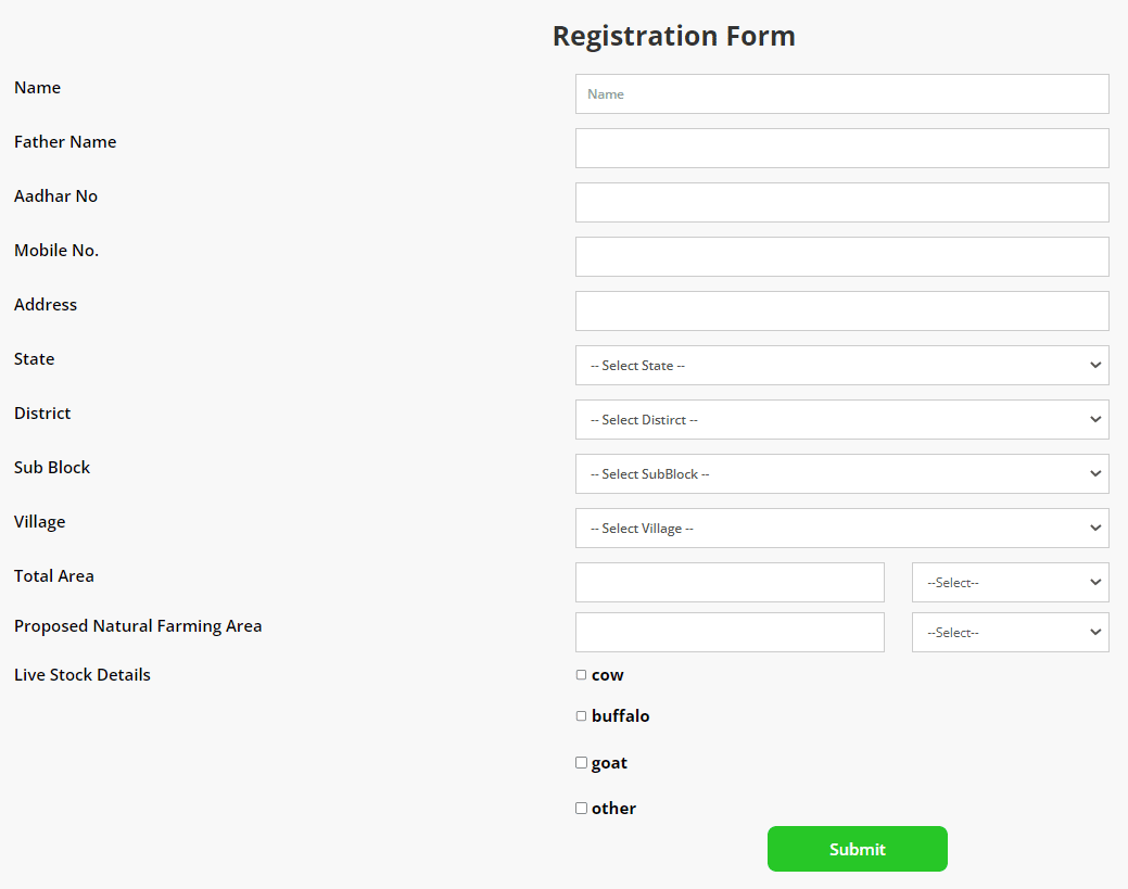 Natural Farming Portal Registration Form