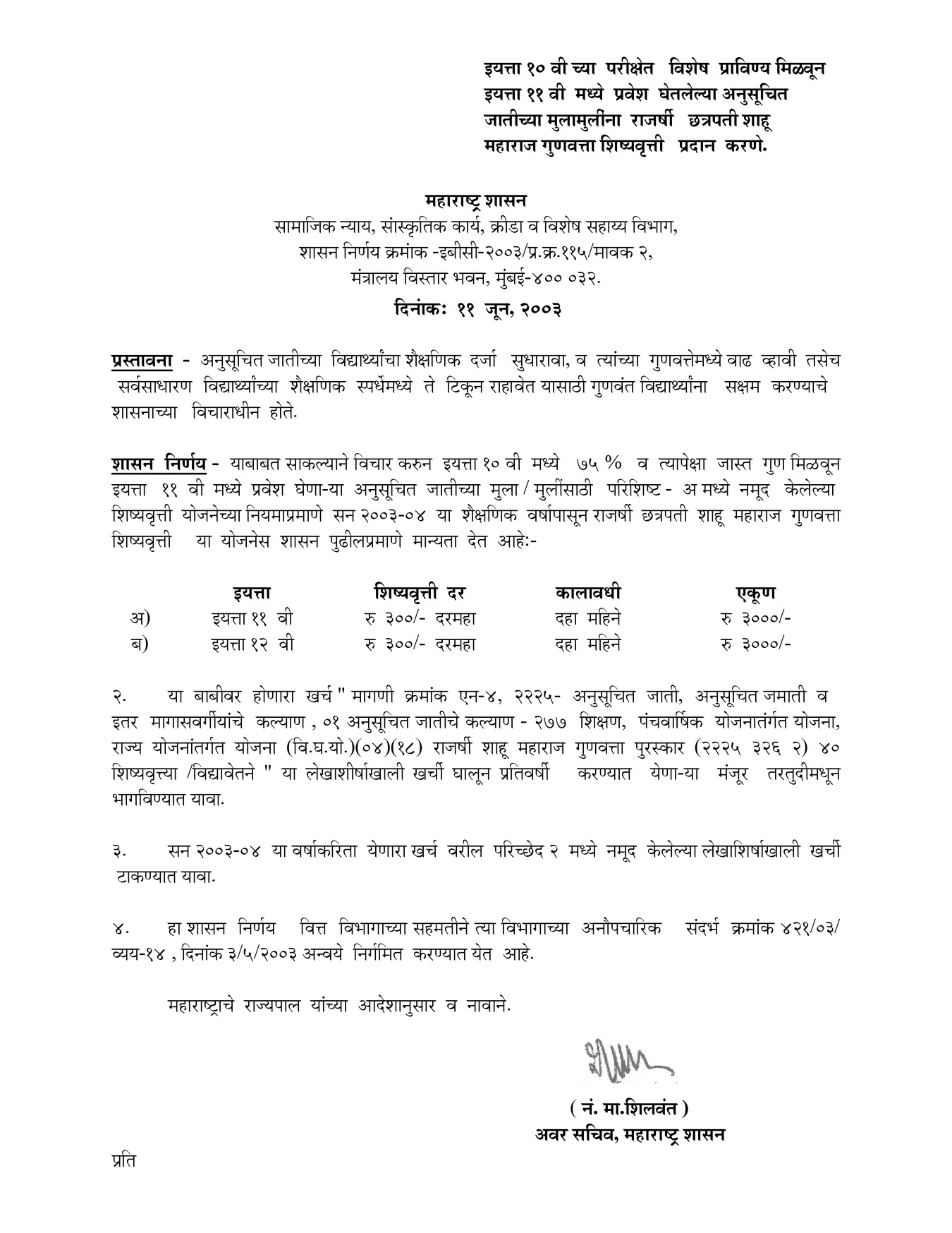 Rajarshri Chhatrapati Shahu Maharaj Merit Scholarship Scheme 2024 Guidelines PDF