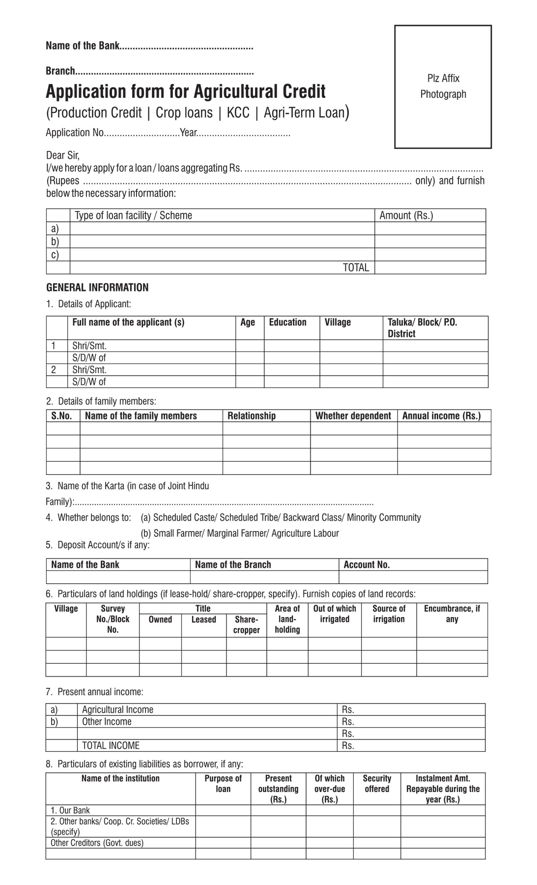 WB Agricultural Credit Application Form 2024 PDF