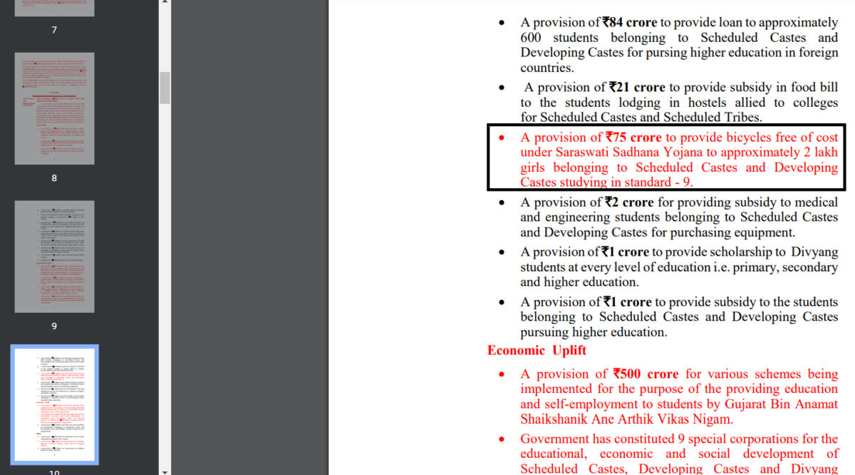 Saraswati Sadhana Yojana Gujarat Budget 2023-24