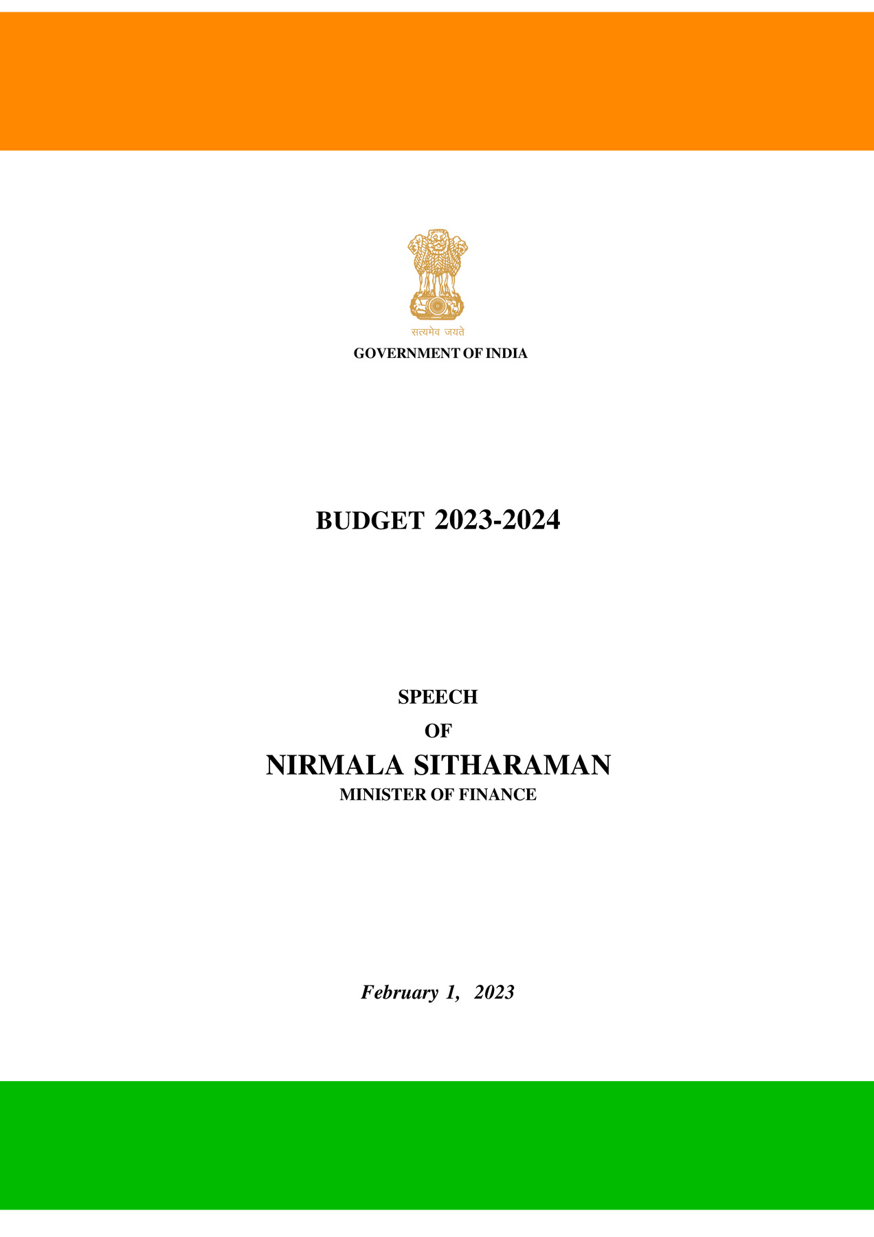 Union Budget Speech 2023-24 by Finance Minister of India PDF