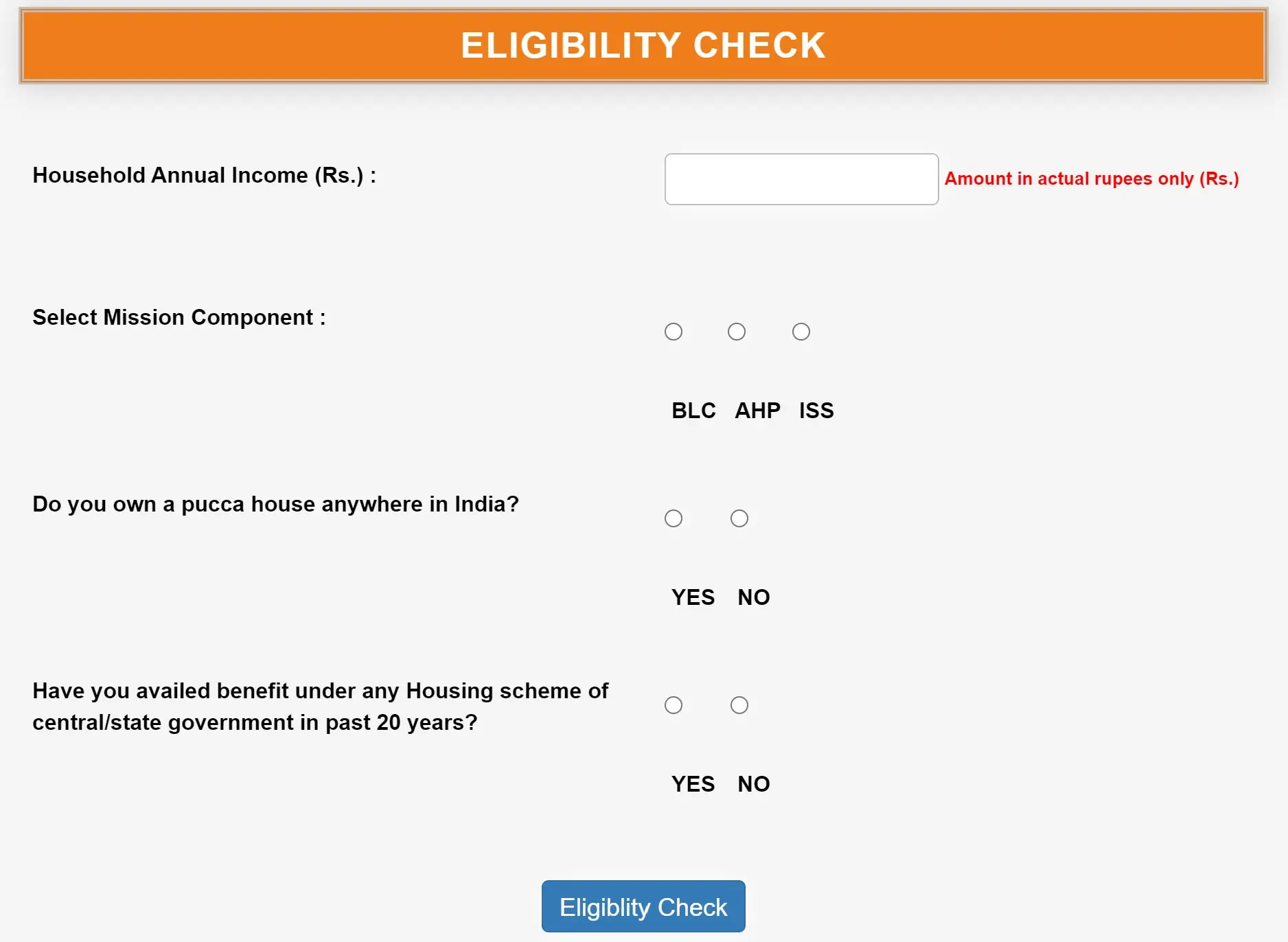 PMAY Eligibility Check