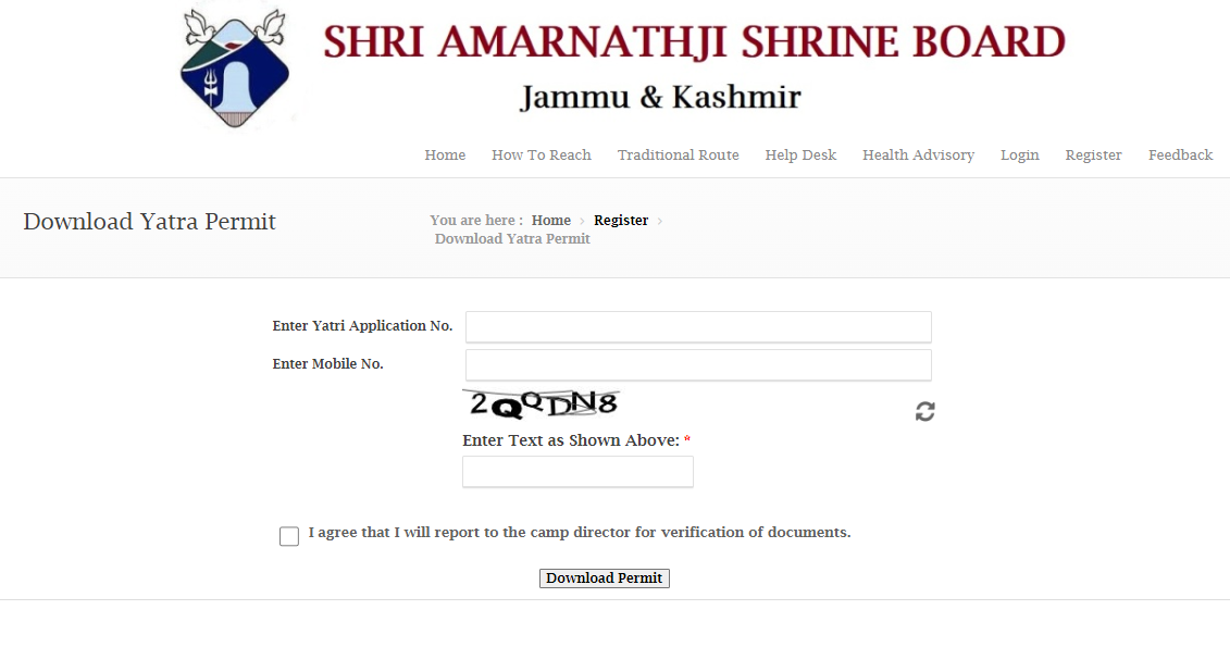 Shri Amarnath Yatra Permit Download