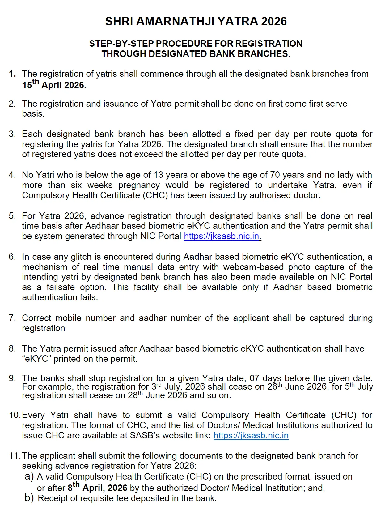 Amarnath Yatra Registration Process through Banks