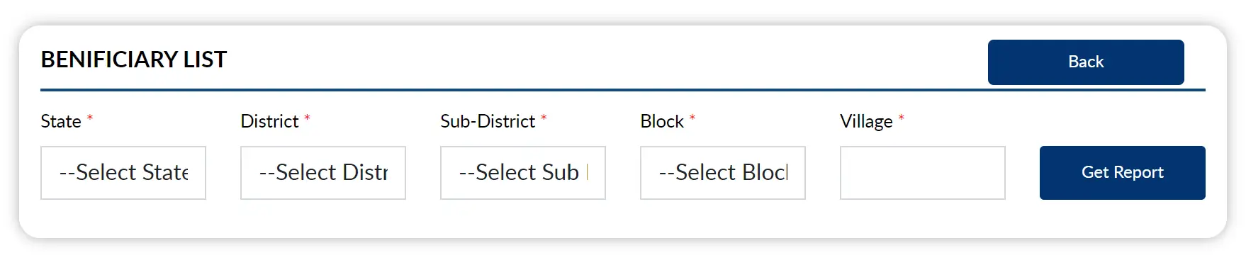 PM Kisan Yojana Beneficiary List Search Form