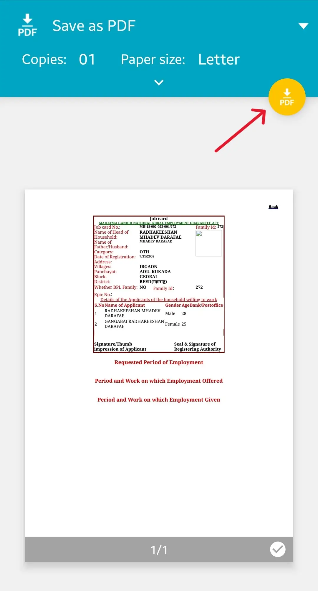 Save Job Card as PDF on Mobile