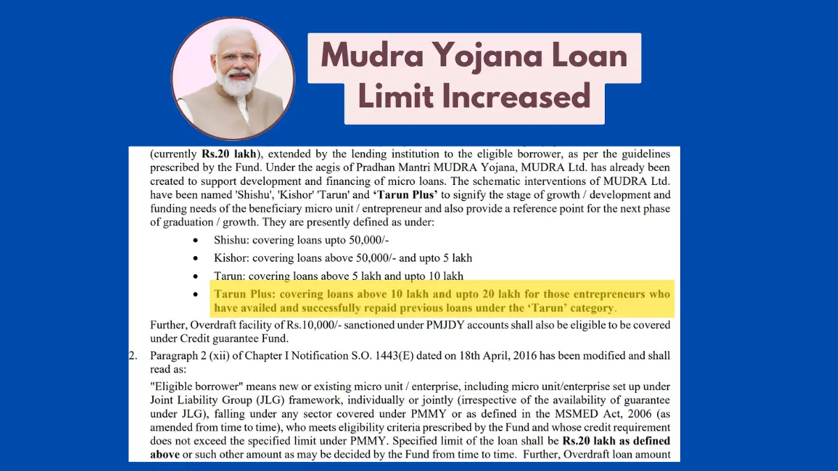 Loan Limit Under PM Mudra Yojana (PMMY) Increased