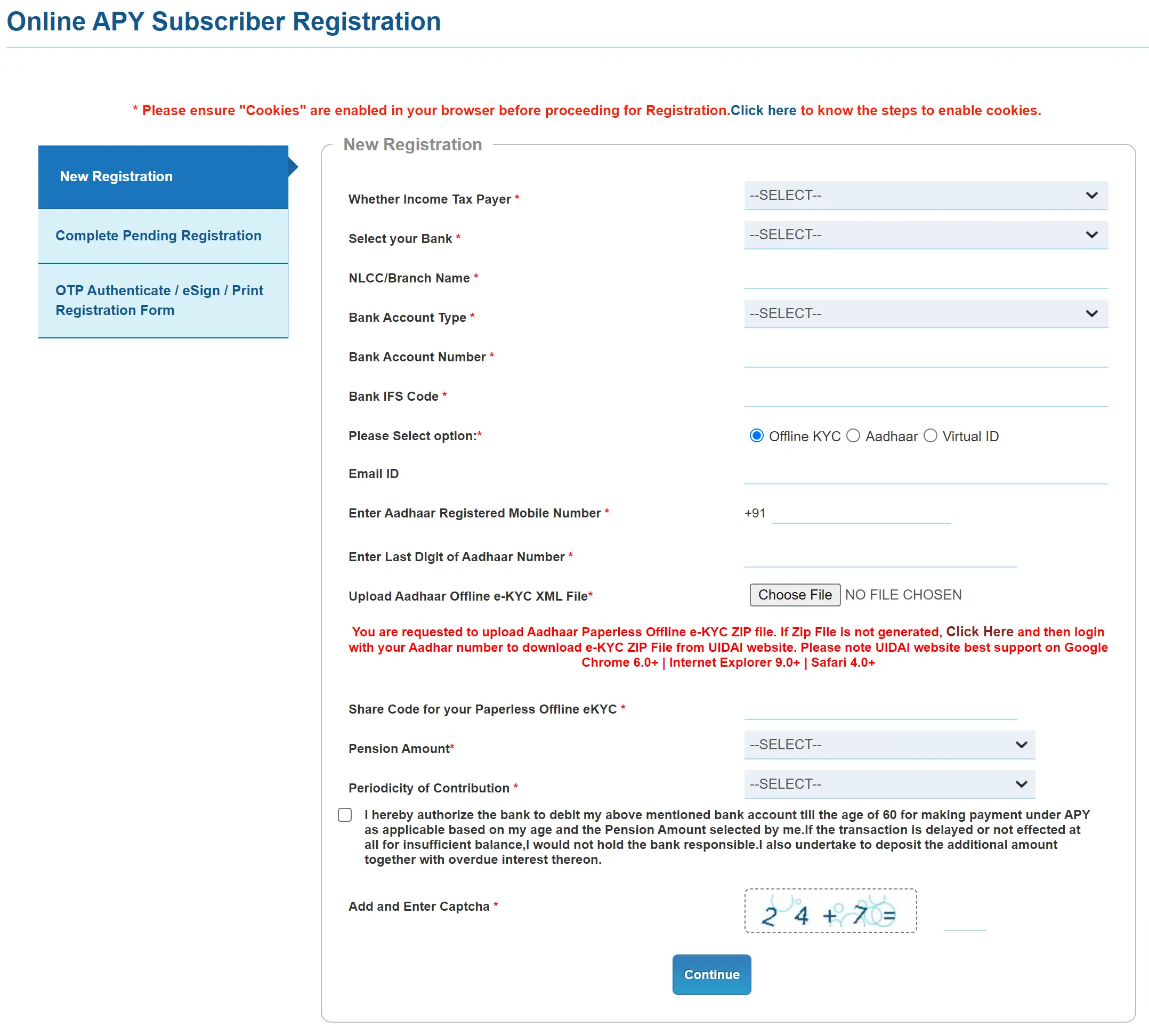 Atal Pension Yojana Registration Form