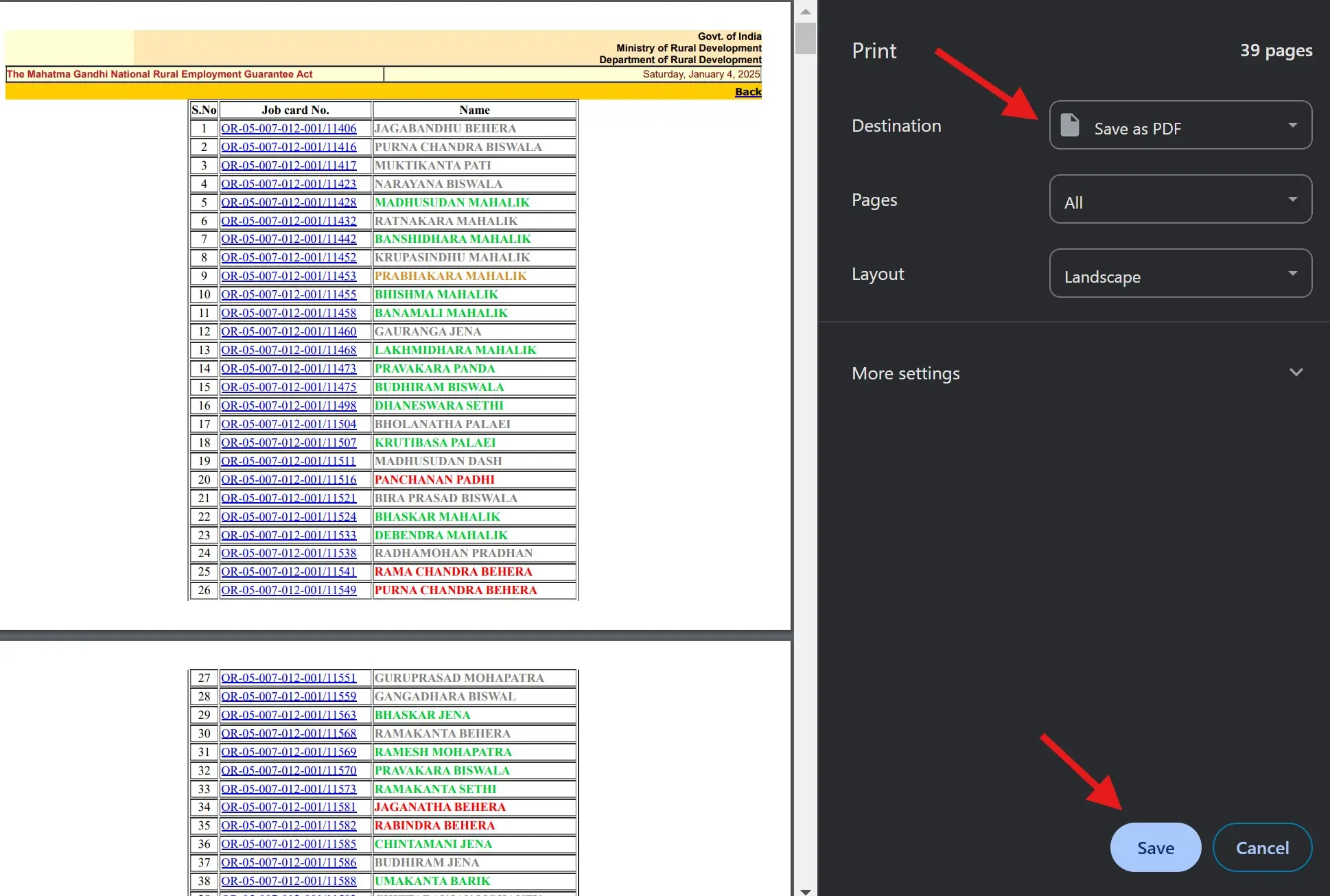 Download Odisha Job Card List as PDF