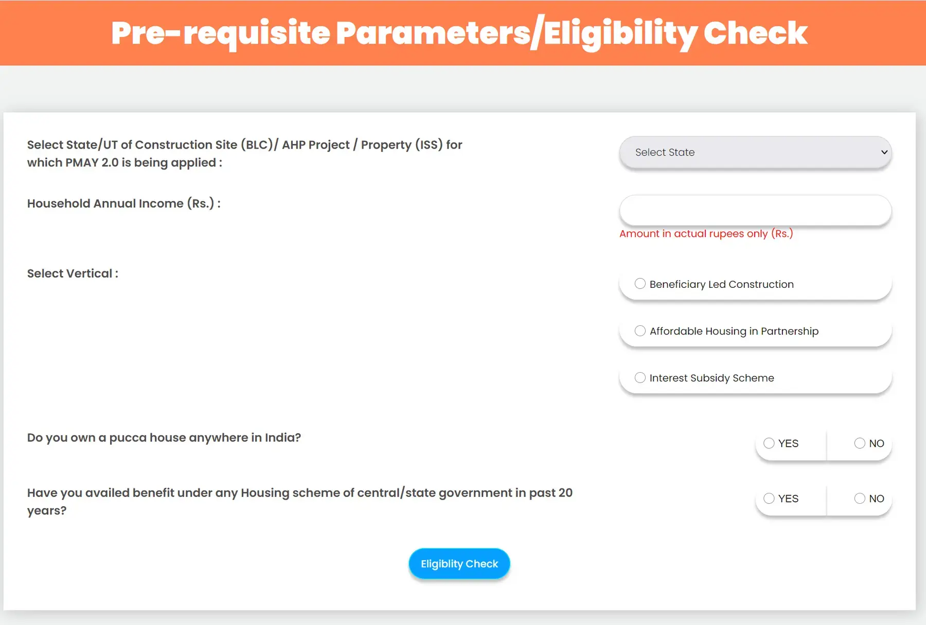PMAY Eligibility Check