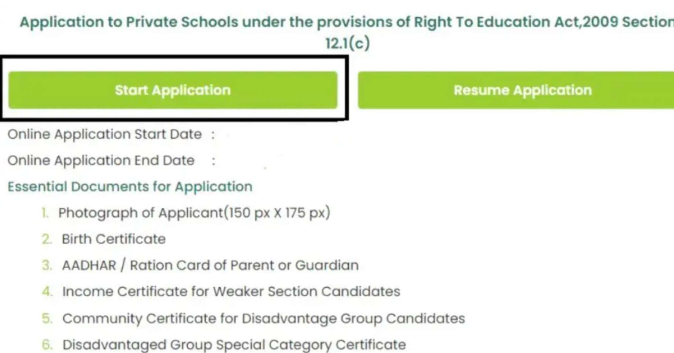 rte admission tamilnadu start application