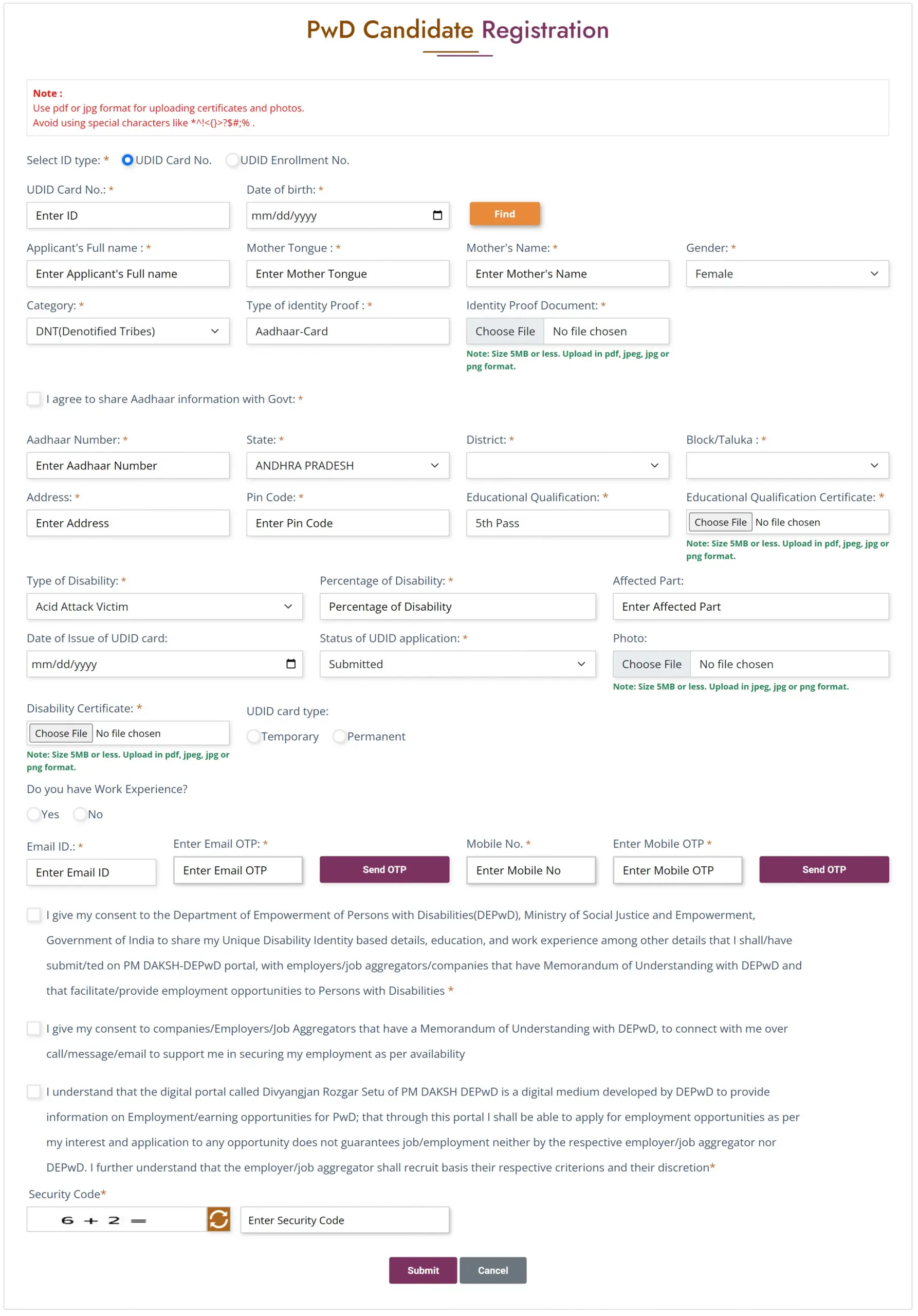 PM Daksh Registration Form