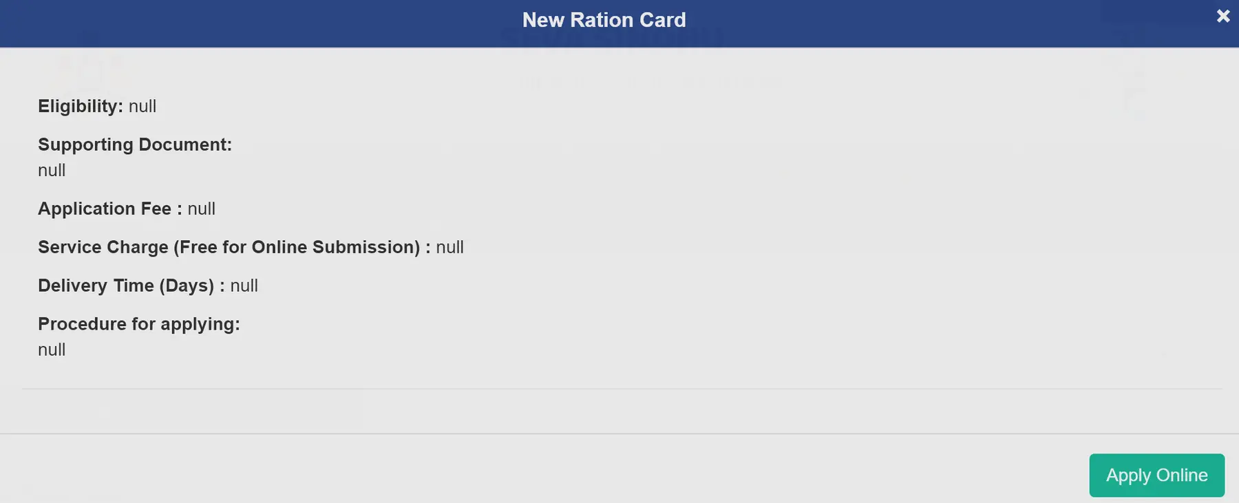 Apply Online for New Ration Card