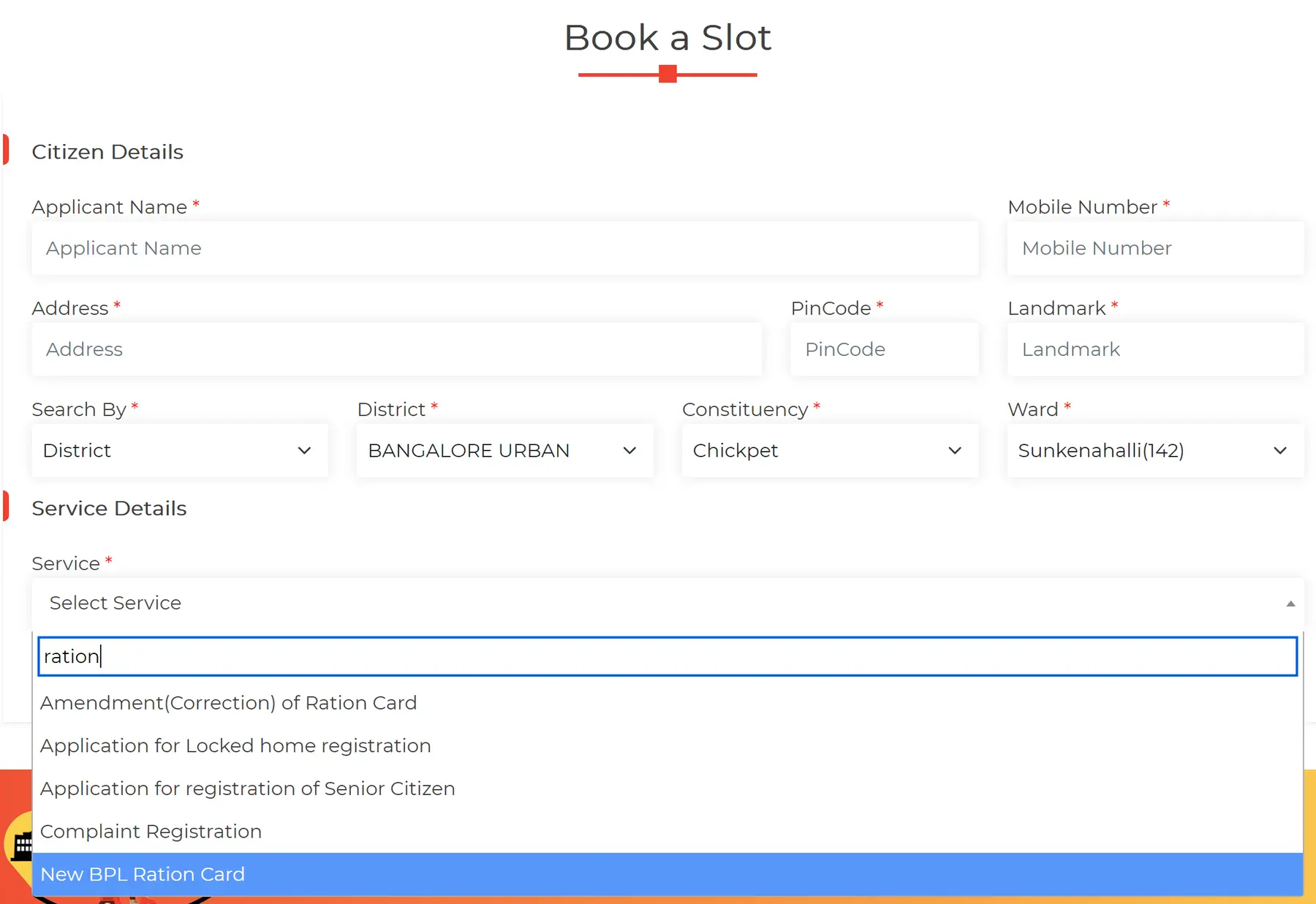 New BPL Ration Card Slot Booking