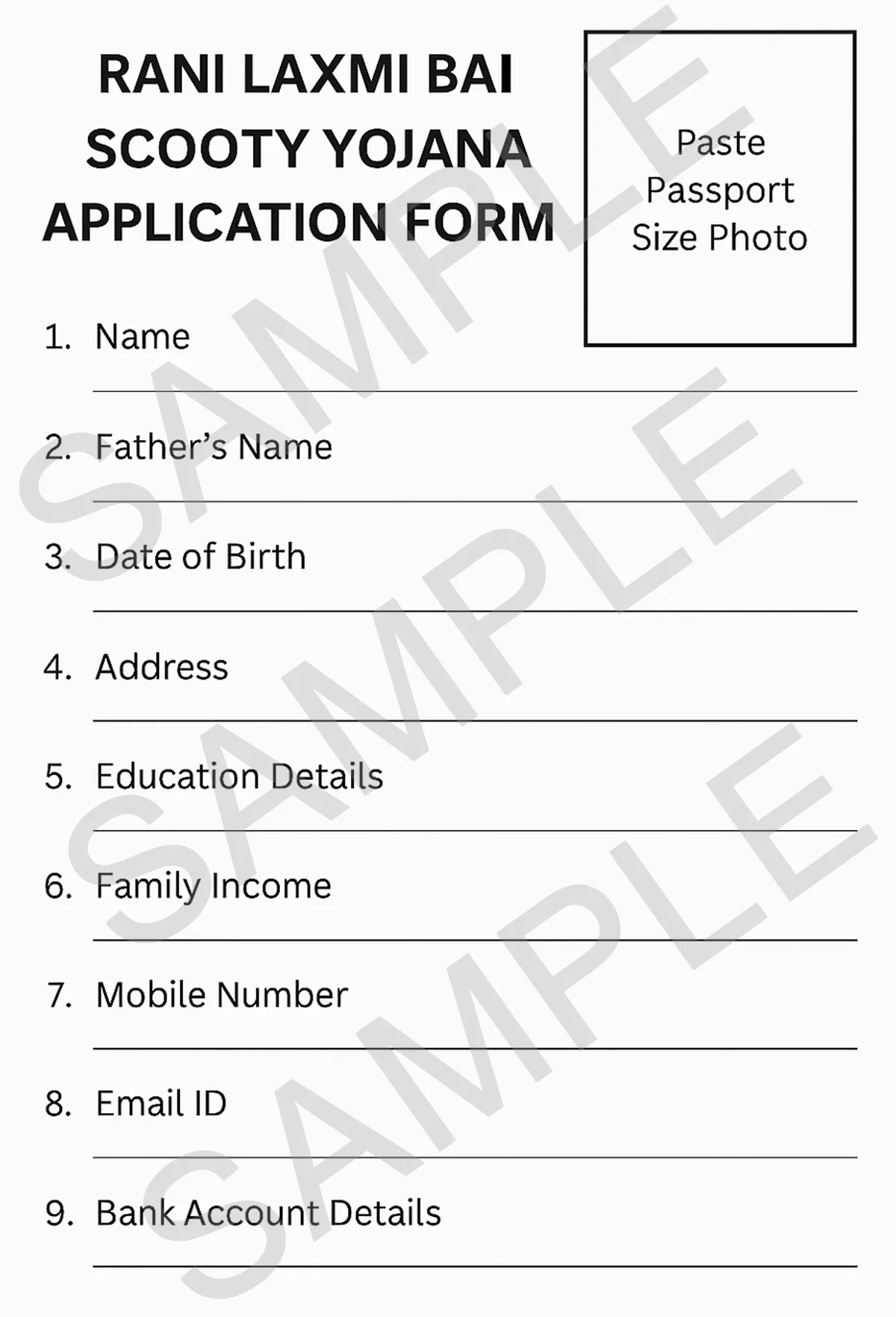 Rani Laxmi Bai Scooty Yojana Application Form