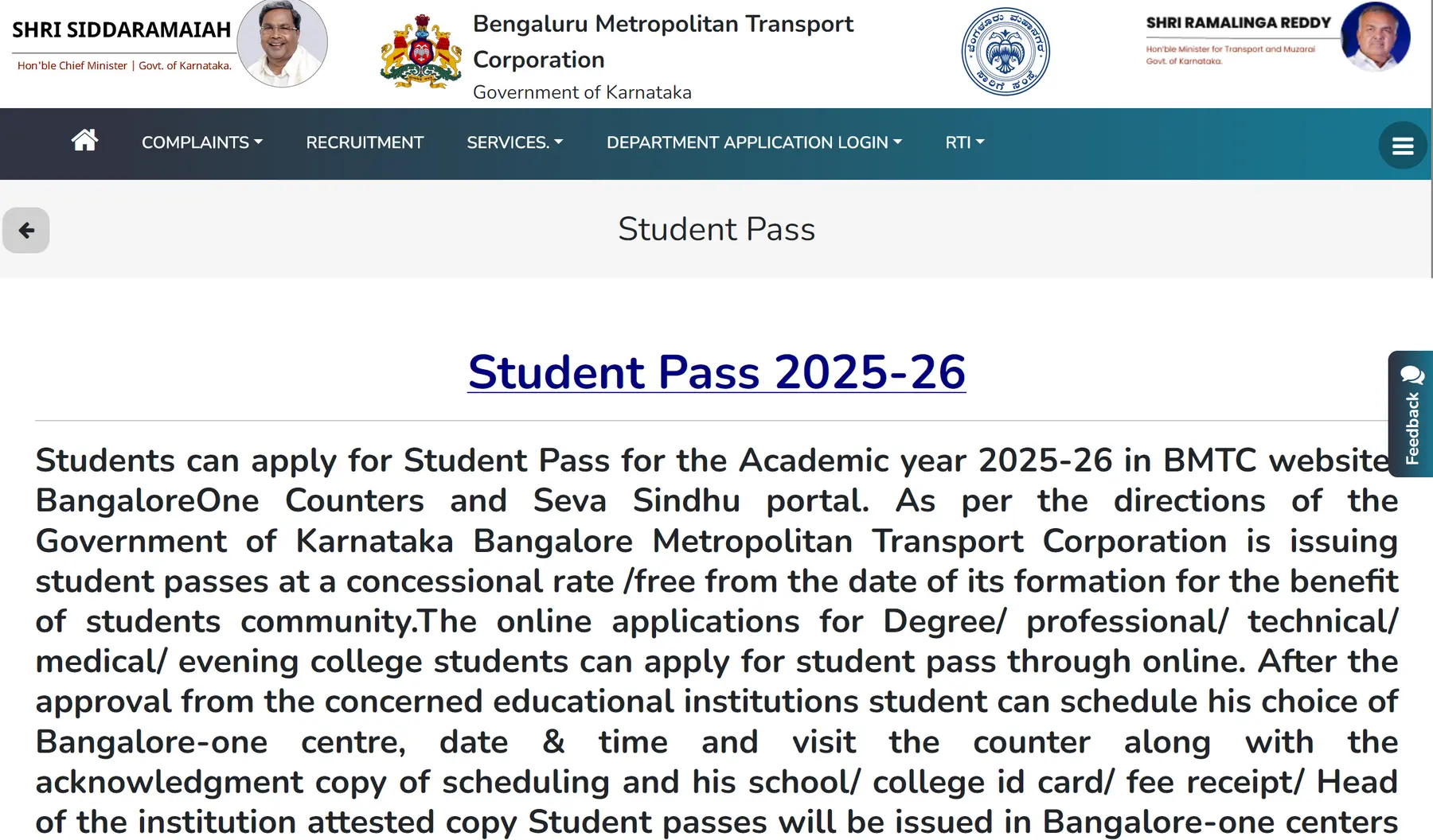 BMTC Bus Pass Portal