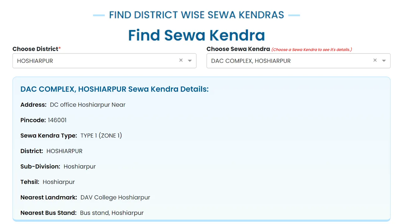 Punjab Sewa Kendra Find