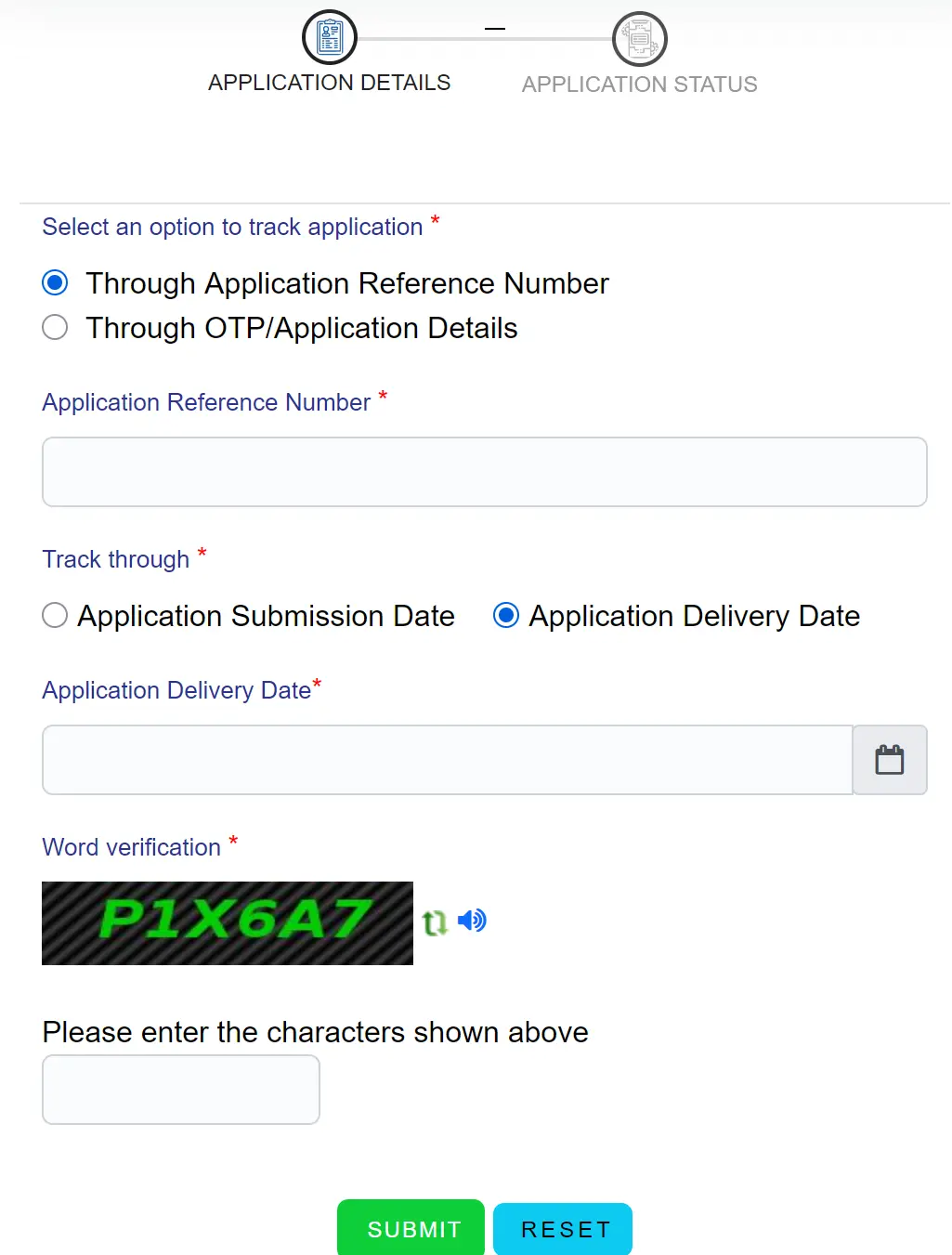 Application Status Page
