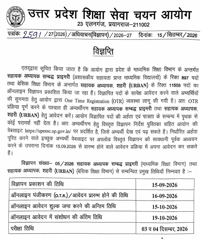 UP Recruitment Notification 2026